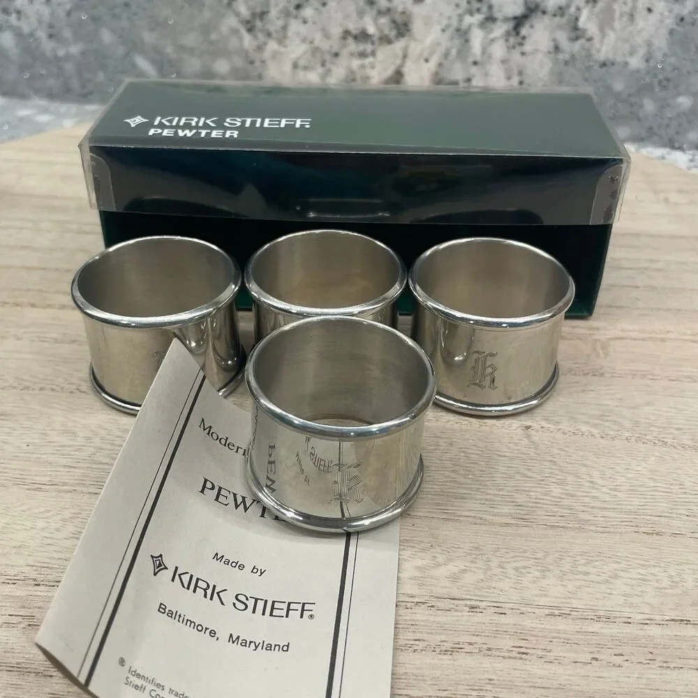 Kirk Stieff Pewter Napkin Rings Set in Box Modern & Colonial Vintage Table
